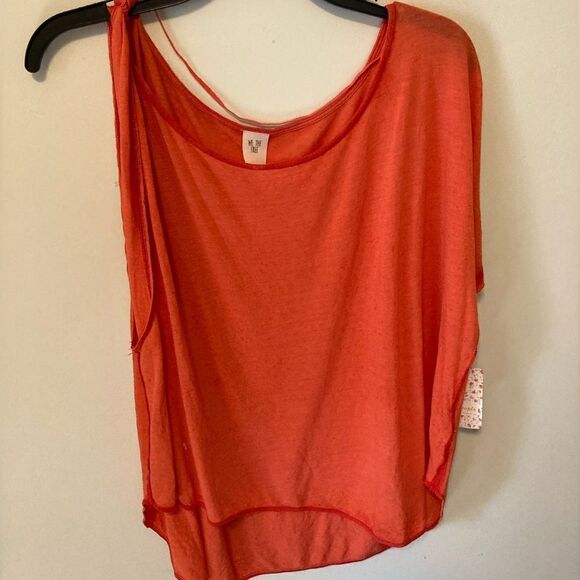 Free People Pluto Linen Blend One Shoulder T-Shirt Small NWT - Picture 6 of 10